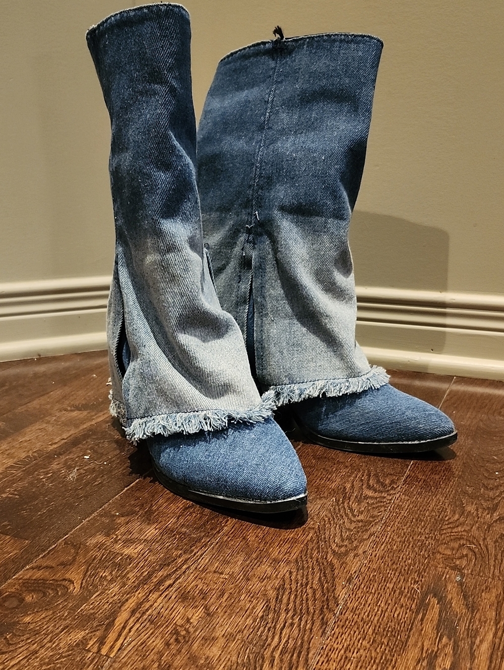Urban Planet Two-Tone Denim Wide-Leg Jeans - Blue
